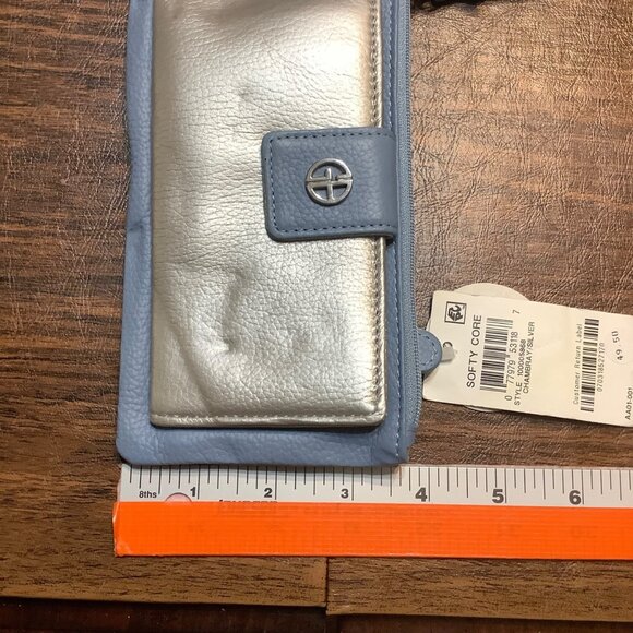 Giani Bernini Genuine Leather Chambray/Silver Wristlet Wallet Zip with Pocket - Picture 9 of 9